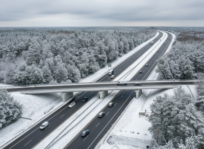 Autostrada zimą z lotu ptaka